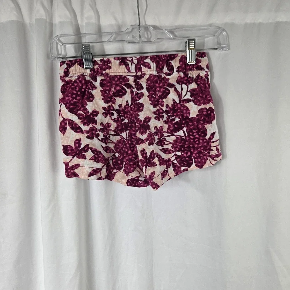 Old Navy Shorts Girls 6-7 Pink Floral Linen Blend Drawstring Waist Casual